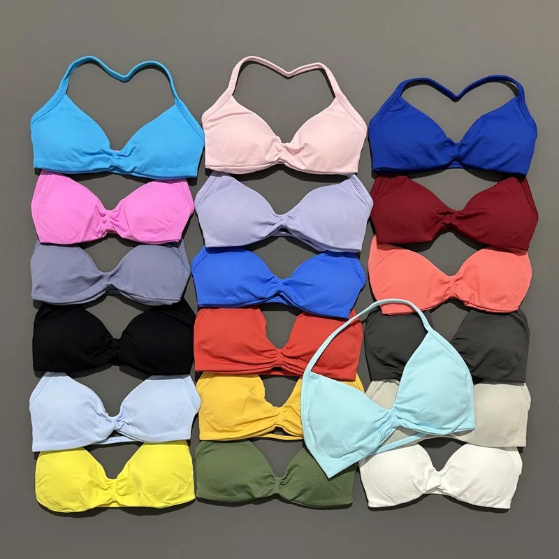 Histello Sports Strappy Bra Women Yoga Tank Bra Seamless High Support Fitness Workout Top Running Exercise Halter Gym Bras 251018