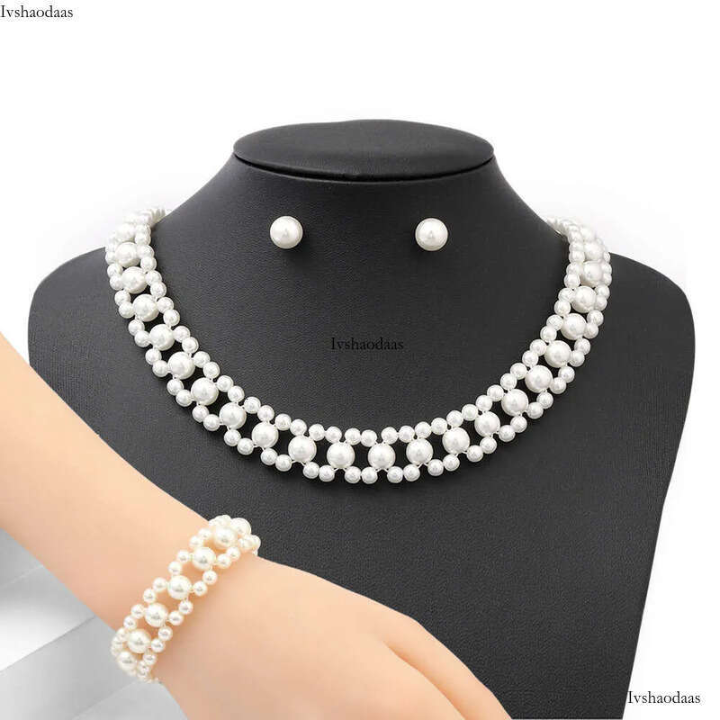 Womens Pearl Necklace Cubic Zirconia Dubai Dinner Set Party Engagement Handmade Jewelry Accessories