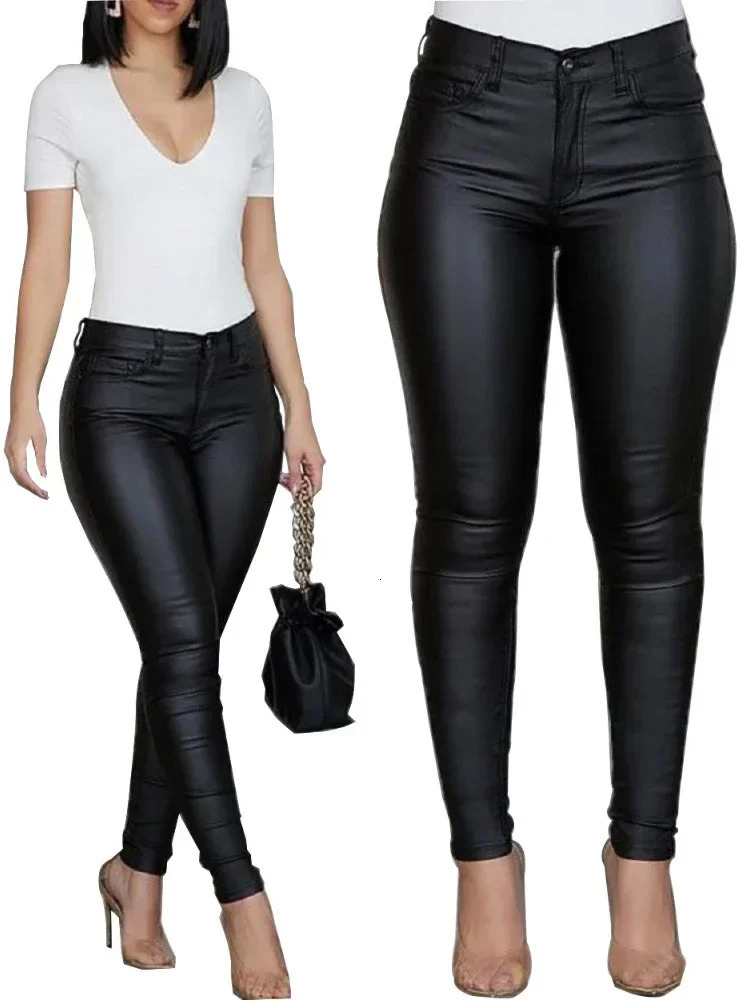 Fashion Women PU Leather Pants Black Sexy Stretch Bodycon Trousers High Waist Solid Color Long Casual Pencil 251017