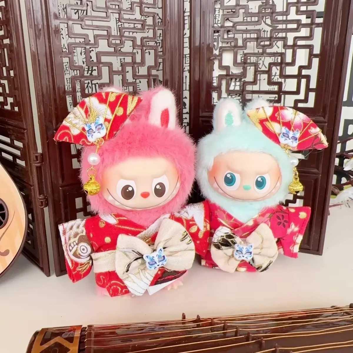 10cm Labubu Doll Clothes 40 Heart Code Series Cherry Blossom Kimono Mini 4th Gen Labubu Doll Outfit Set Labubu Doll ClothingT251018