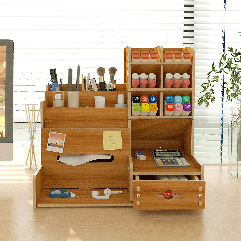 Space-Efficient Multi-Level Desktop Storage Unit - Stackable Drawer System for Office Organization