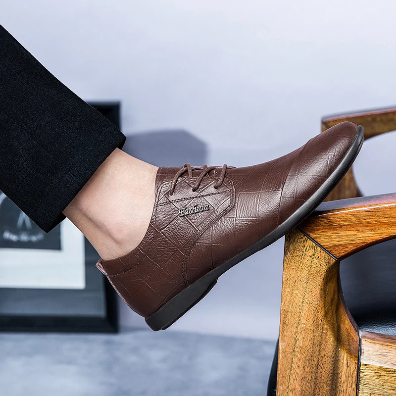 Business Oxford Genuine Leather Shoes Men Breathable Formal Dress Shoes Male Office Wedding Flats Footwear Evening Dress 251013