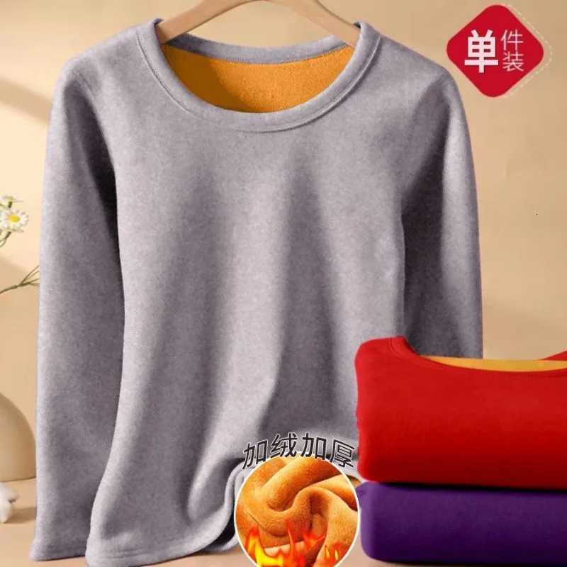 Women Winter Thermal Longsleeved Tshirt Round Neck Solid Lined with Fleece Pullover Stretchy Comfortable Thick Thermal Shirt T251018