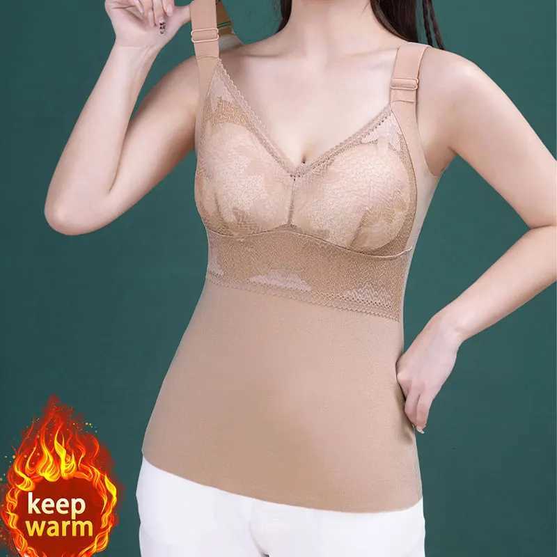 Autumn and Winter Lace Velvetvelvet fiber thermal Underwear Warm Sling Top Thermo Lingerie Woman Top Undershirt Intimate T251018