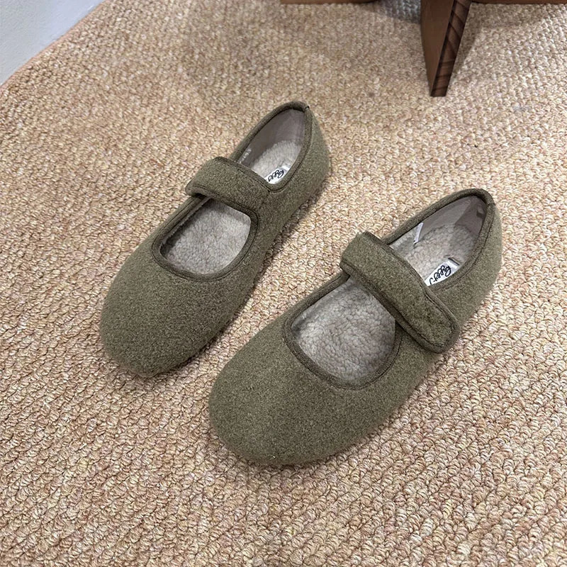 Fashion Furry Women Mary Janes Flats With Plush Shoes Female Hook Loop Footwear Round Toe Flats Fur Shoes For Ladies 251013