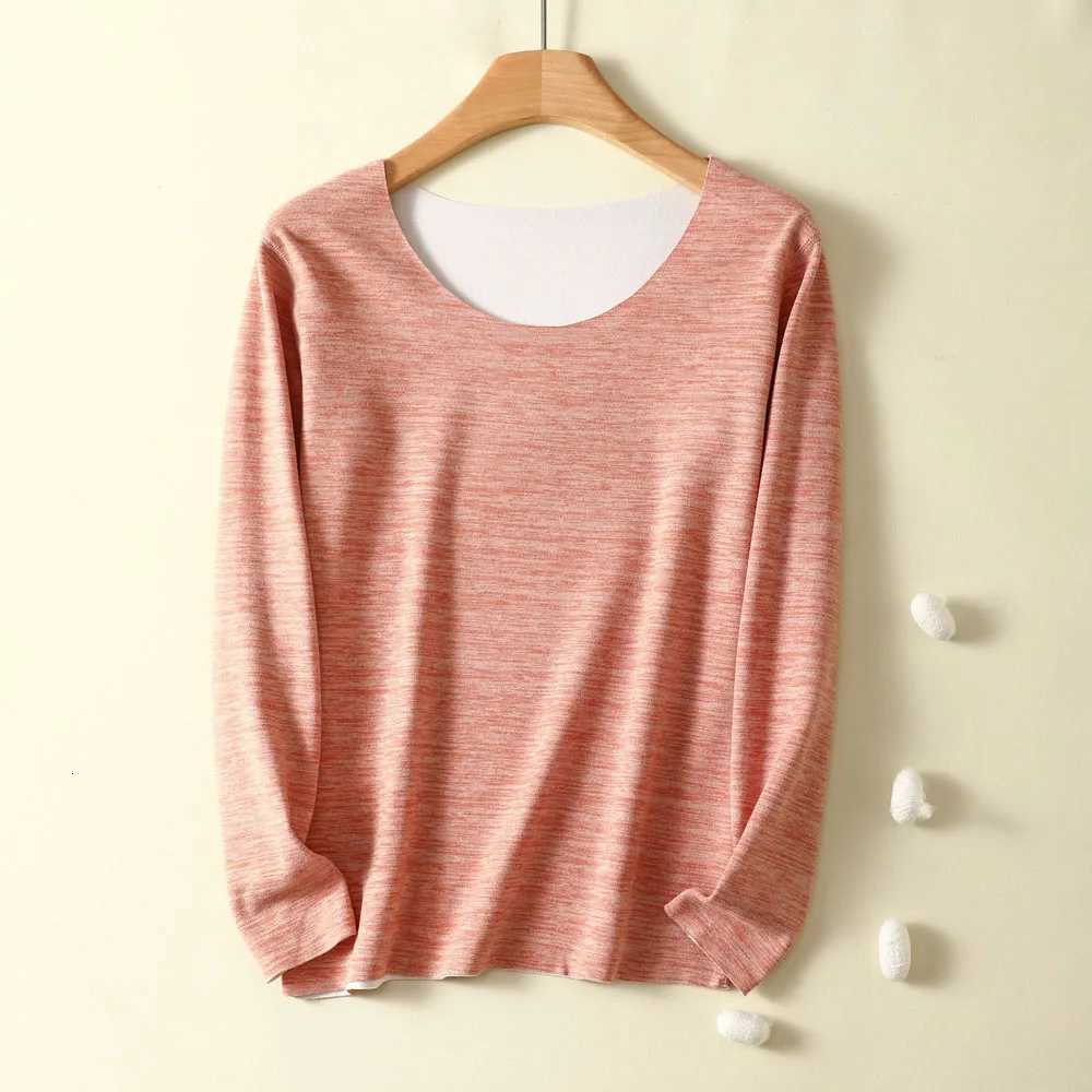 AB color cotton German velvet thermal top womens autumn and winter round neck longsleeved bottoming shirt plus velvet autu T251018