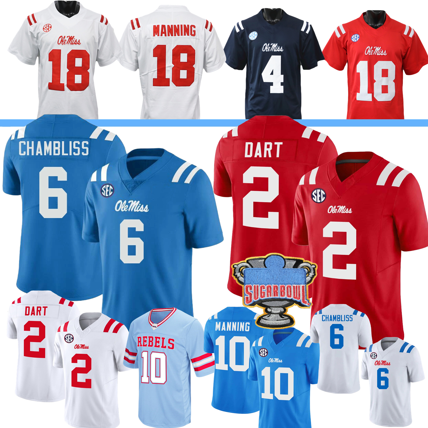Ole Miss Rebels Football Jersey College Jaxson Dart Trinidad Chambliss Luke Hasz Austin Simmons Suntarine Perkins Kewan Lacy Wallace III Cunningham Umanmielen