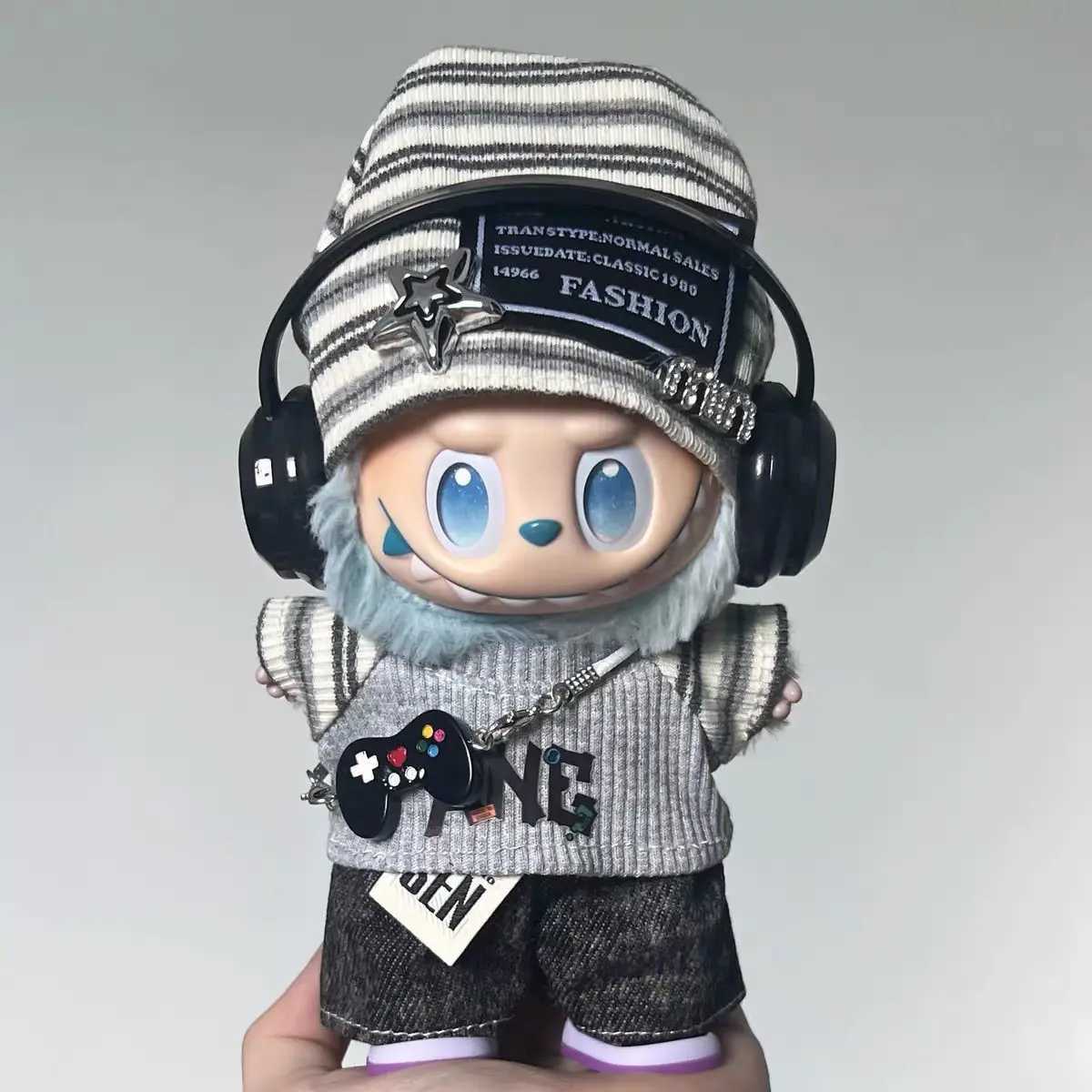 7PCS American Hip Hop Clothes for Labubu Vinyl Doll 17cm V1 V3 DIY Clothes Accessories Toys Gifts Decoration Pendant SetT251018