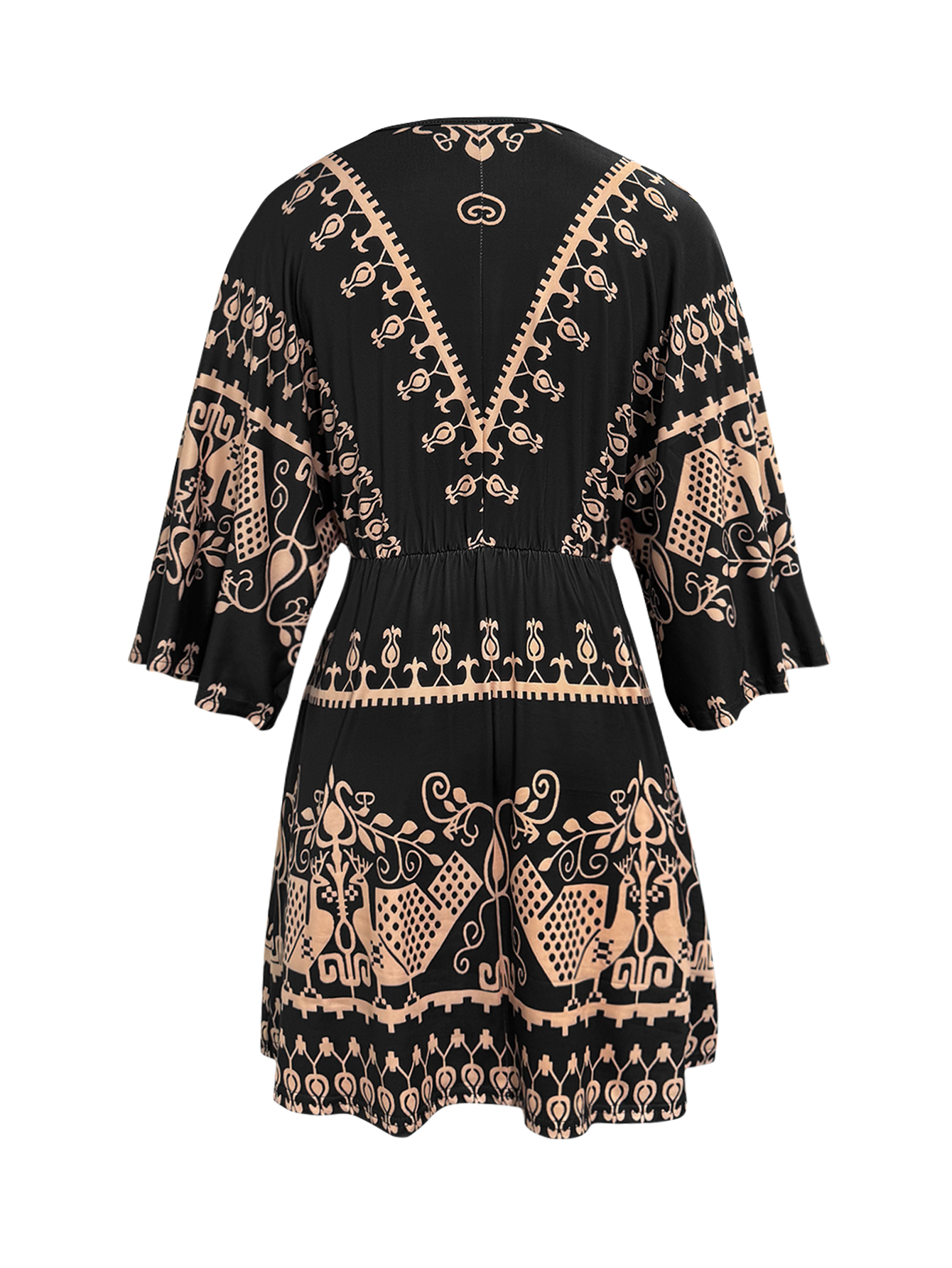 Women's Spring Autumn Retro Ethnic Flare Sleeve Dress - Casual Vacation Loose Waist Dress-CF53921