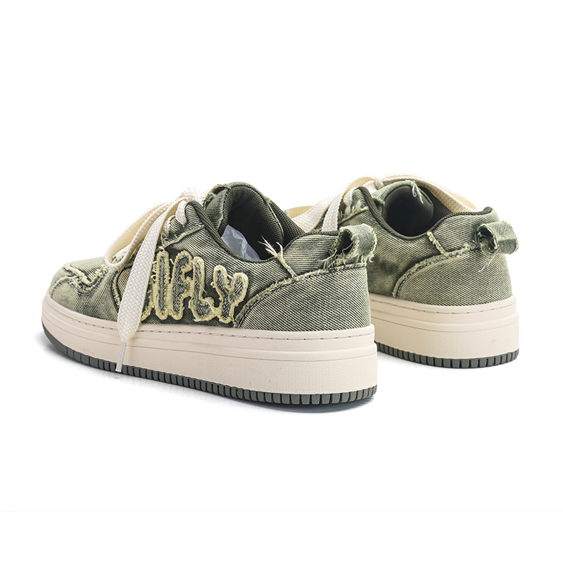 Jiffly Green Vintage Washed Denim Dad Sneakers for Men & Women with Midsole Boost