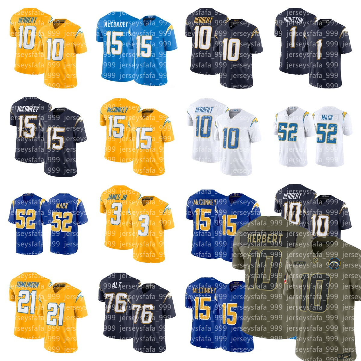 Men NFL Chargers Scott Matlock Tuli Tuipulotu Quentin Johnston Will Dissly Denzel Perryman Elijah Molden Tarheeb Still Rashawn Slater Hampton Football Jersey