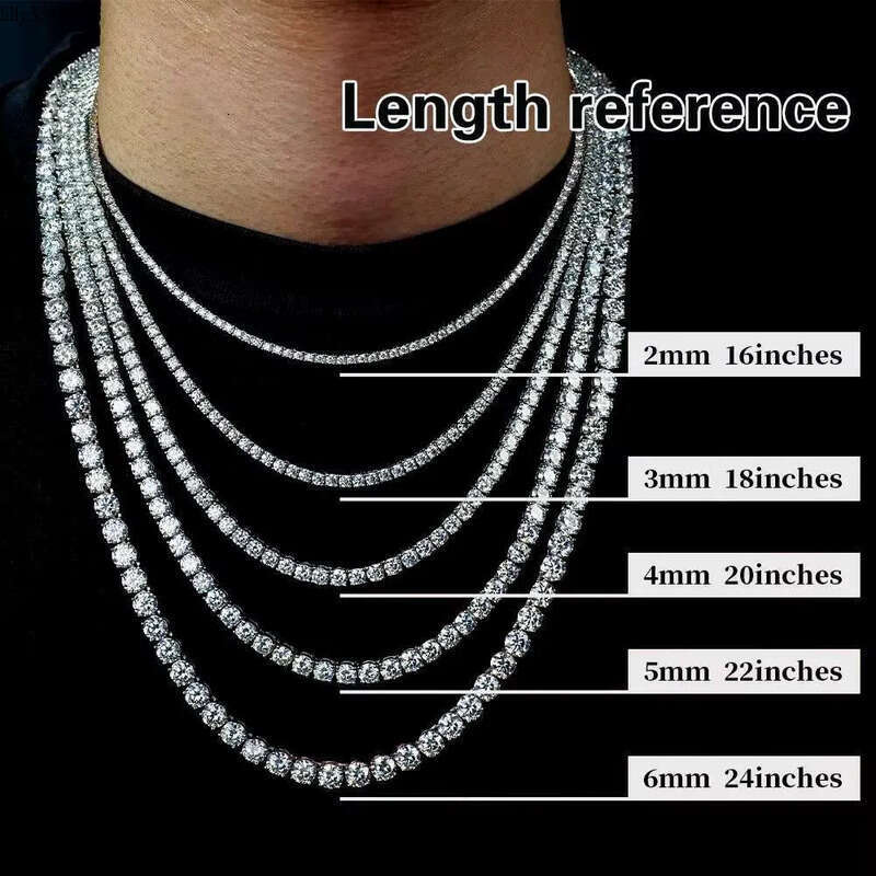 Fine Jewelry Moissanite Tennis Link sier Necklace 2mm 3mm 4mm 5mm 6mm GRA Authentication Dia Hiphop Style Bracelet