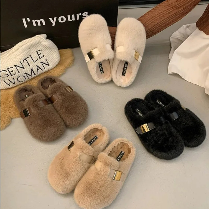 Winter Fluffy Fur Slippers Women Platform Slipon Female Footwear Loafers Fur Casual Slides Autumn Comfort Home Mueller Shoe 251013
