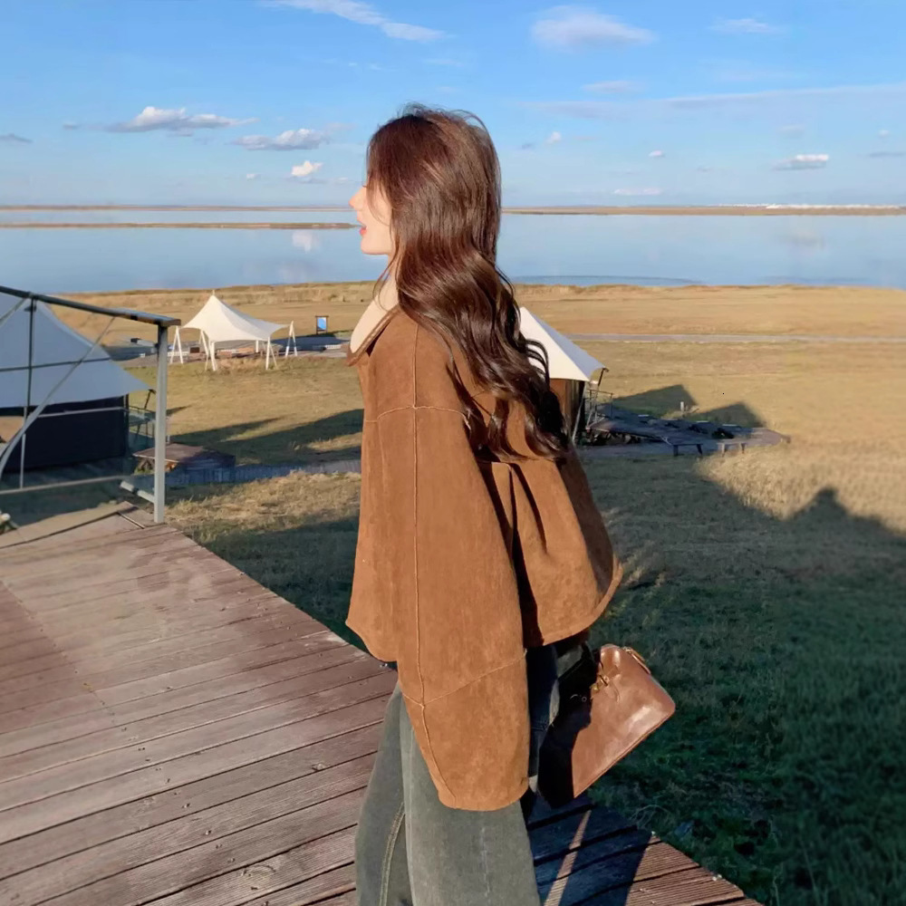 2025 Autumn/Winter Luxury New Top Designer Jacket Women's Reversible Suede Leather design Top Petite Winter Wool Lining Thick Wool Coat