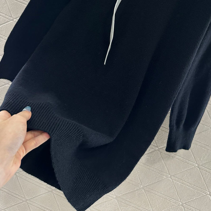 Chan New Women Designer Cashmere Blend Sweater Dresses Simple High Quality Long Sleeve Bow Black Sweater Fashion Paris Runway Elegant Long Pullover Cl