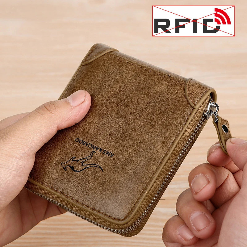 Leather Mens Wallet MensPurse Male Zipper Card Holders with Coin Pocket Rfid Wallets Gifts for Men Money Bag 251015