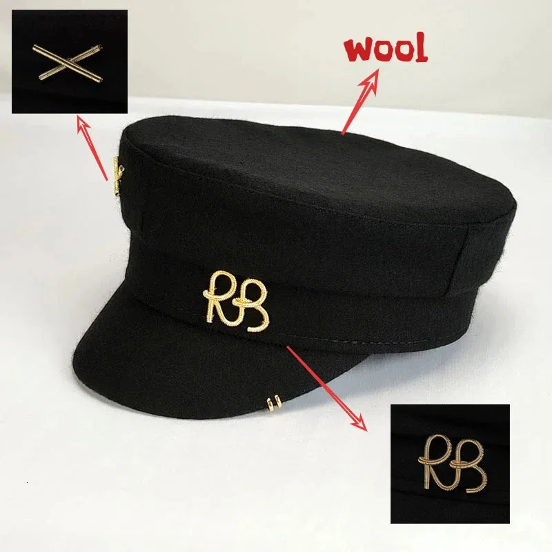 Earring Woolen Militray Hats Women Fashion Letter RB Flat Top Cap Casual Outdoor Gorras Visor Sun Hat Navy Hats 251016