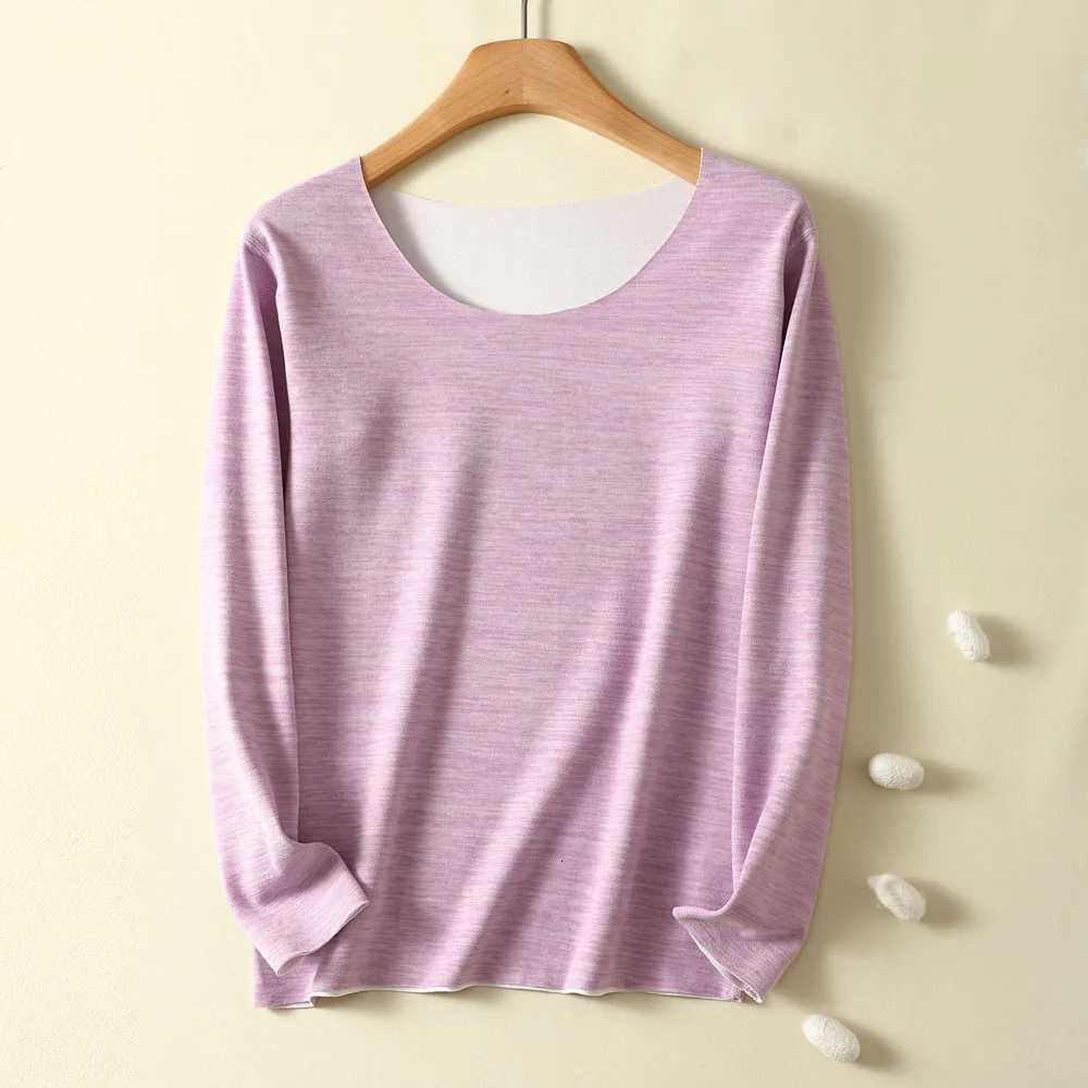 AB color cotton German velvet thermal top womens autumn and winter round neck longsleeved bottoming shirt plus velvet autu T251018