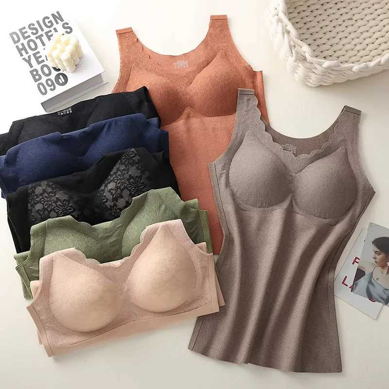 New Heating Velvet Warm Flower Vest Latex Cup Underwear Women Bottoming Wear Slim Waistcoat For Fall Winter T251018