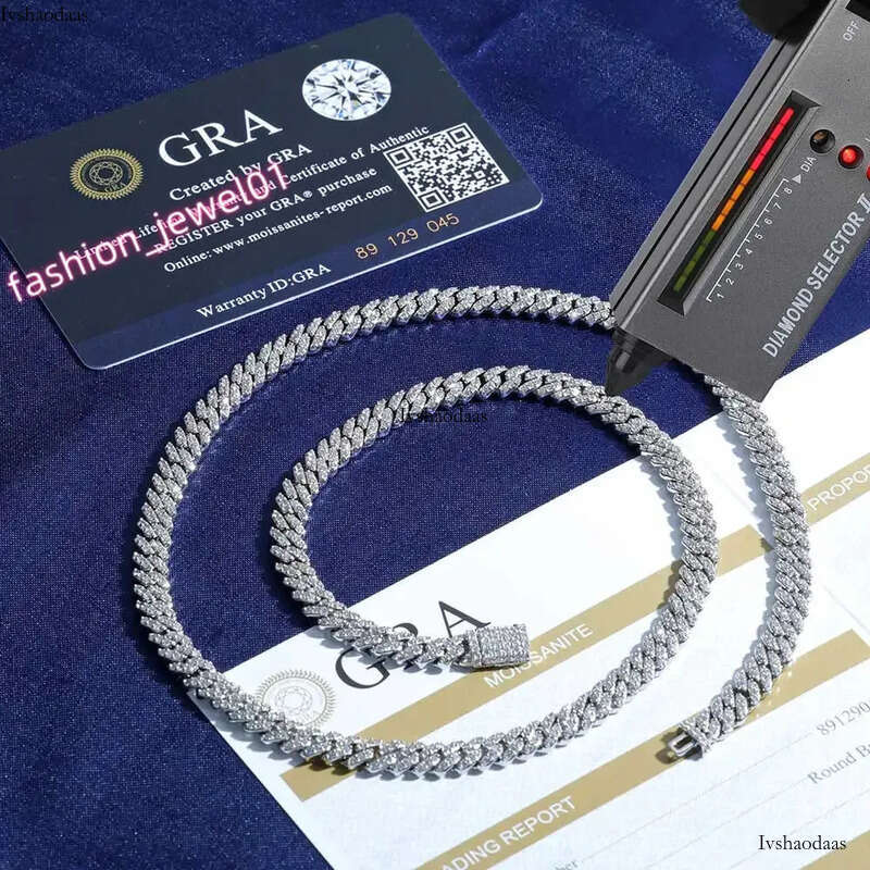 6mm Pass Test Moissanite Cuban Link Chain Sterling Sier VVS Dia Iced Out Women Single Rows Thin Necklace