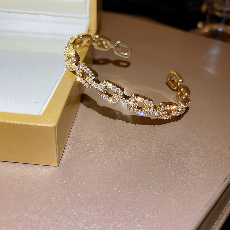 Real Gold Plated Zircon Chain Open Bracelet Dongdaemun New Super Shiny Elegant High-end Fashion Jewelry - view 7