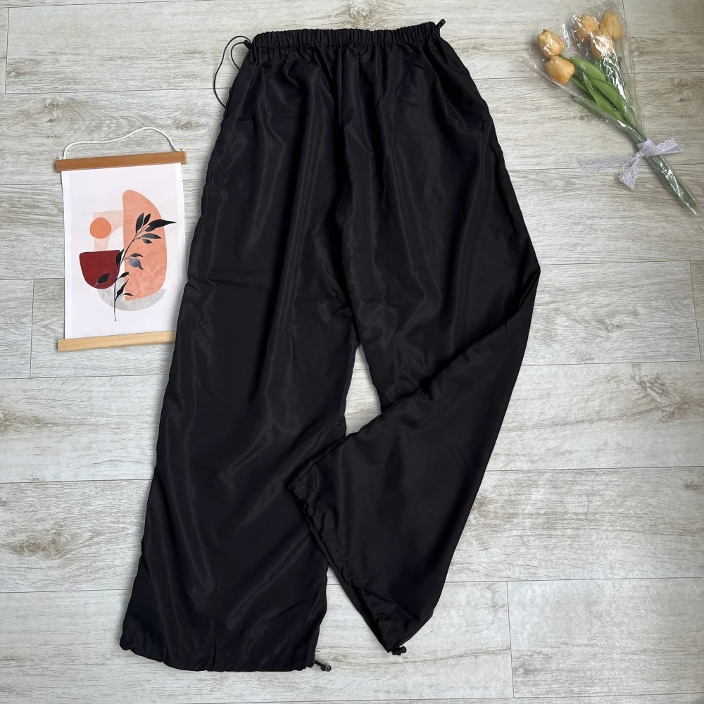 Y2K Trousers Women Casual Wide Leg Cargo Pants Drawstring Solid Streetwear Elastic Waist Sweatpants Loose Joggers Hip Hop 251017