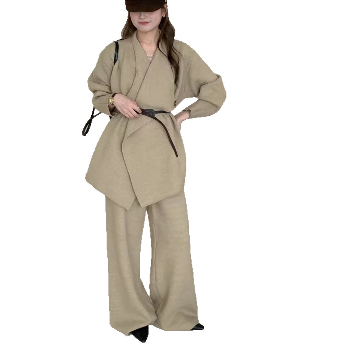 design 2025 Autumn/Winter New Top Lazy Women's High end Knitted Set Big Collar Sweater Jacket Luxury Wide Designer Jacket Long Pants Two piece Se