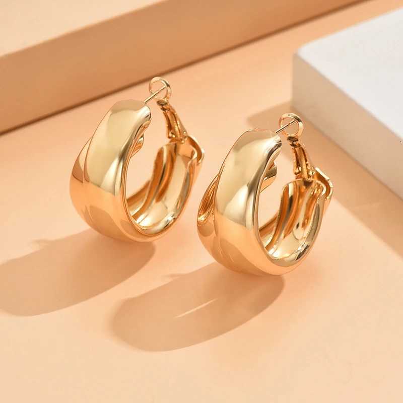 Stainless Steel Chunky Hoop Earrings for Women Girls Gold Color Double Ring Thick Geometric Drop Earrings Statement Jewelry Gift Y251018