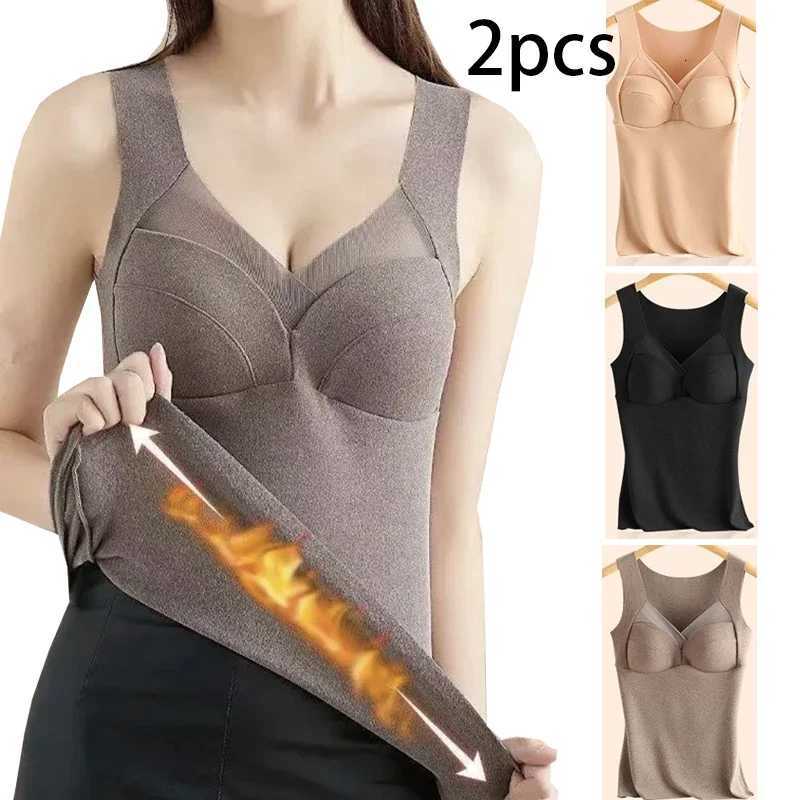 2pcs Woman Thermal Underwear Autumn WinterThermo Lingerie Soft Warm Top Wear Thermo Vest Undershirt With Bra Padded T251018