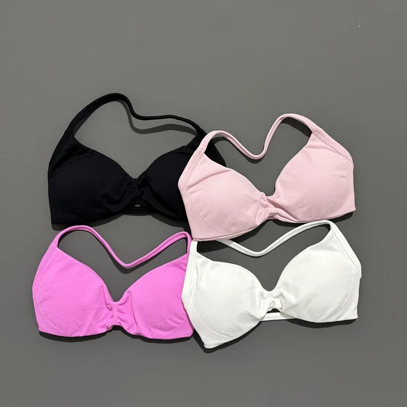 Histello Sports Strappy Bra Women Yoga Tank Bra Seamless High Support Fitness Workout Top Running Exercise Halter Gym Bras 251018