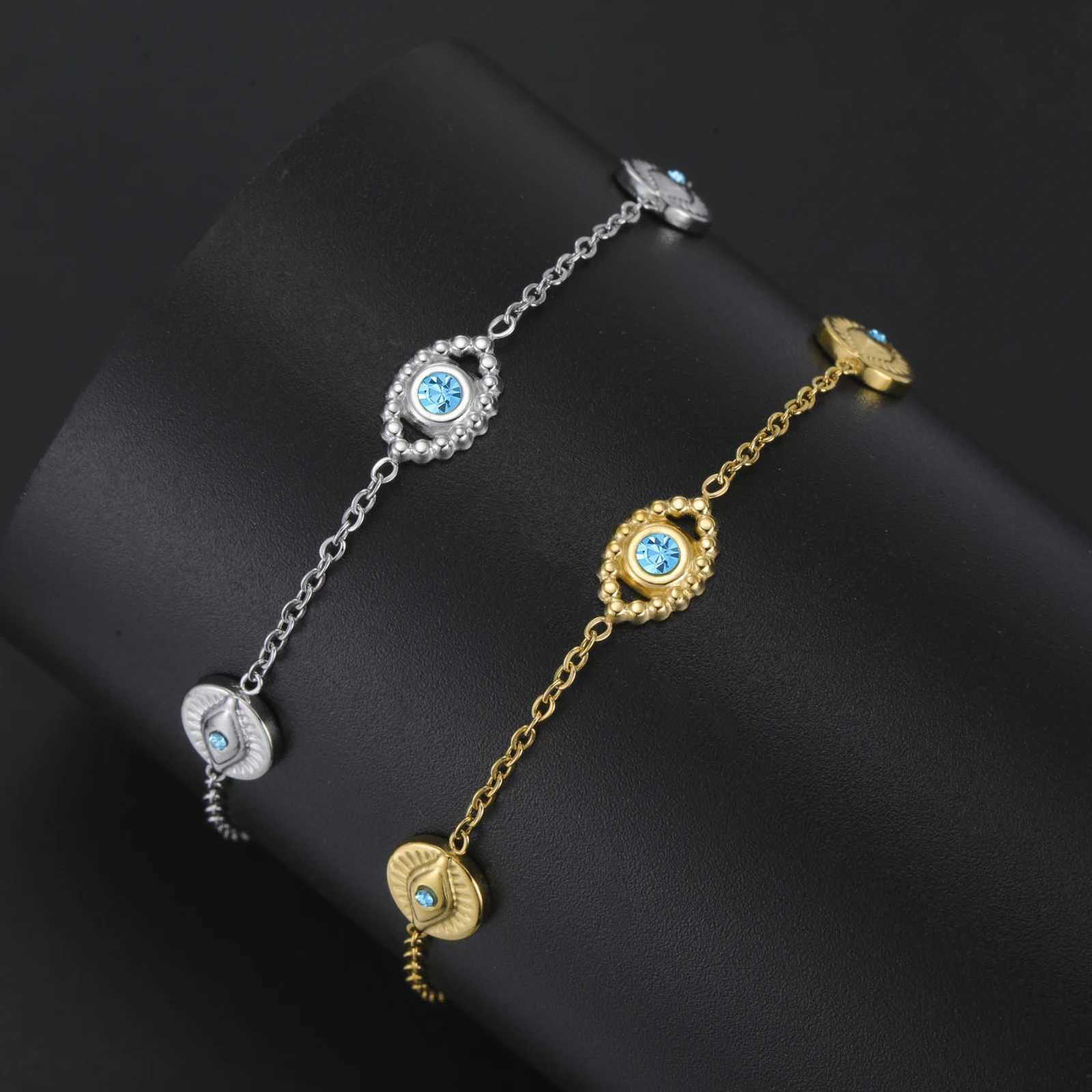 Teamer Zircon Devils Eye Love Heart Composite Style Charms Bracelet Women Stainless Steel Gold Color Jewelry Wholesale 2025 NewL251018 H260202