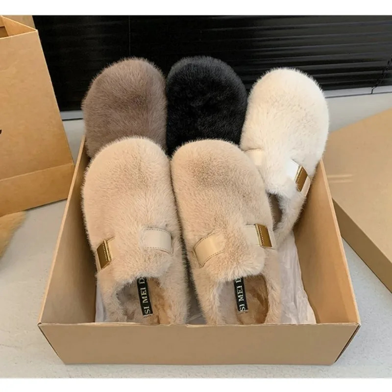 Winter Fluffy Fur Slippers Women Platform Slipon Female Footwear Loafers Fur Casual Slides Autumn Comfort Home Mueller Shoe 251013