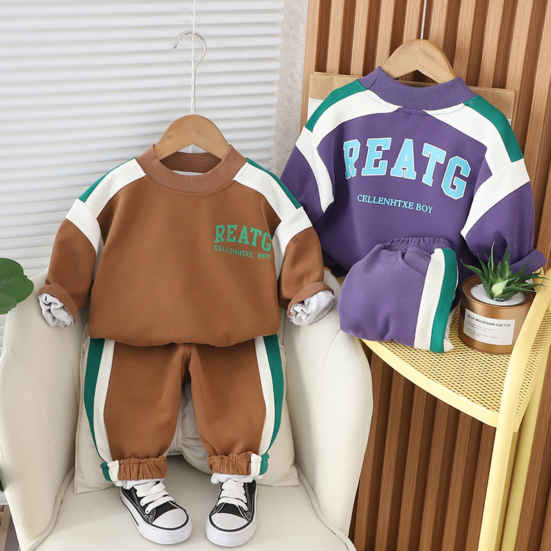 Baby Spring Set Letter Contrast Hoodie Fashionable Children's Clothing Spring and Autumn Children's Clothing 2025 New Style for Boys