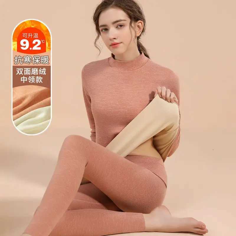 Thermal Underwear Sets for Women Midhigh Collar Winter Warmth High Stretch Base Thick Velvet Tops Trousers Seamless Lingerie T251018