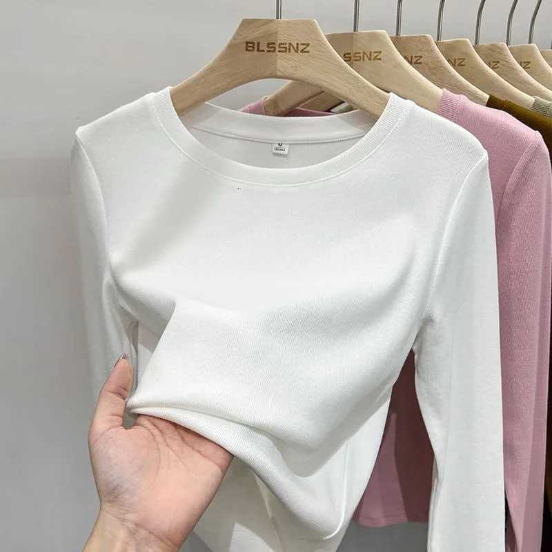 Winter Women Thermal Underwear Tops Round Neck Fleece Basic Pullover Autumn Slim Fit Thin Velvet Top Casual Thermal Shirt Women T251018