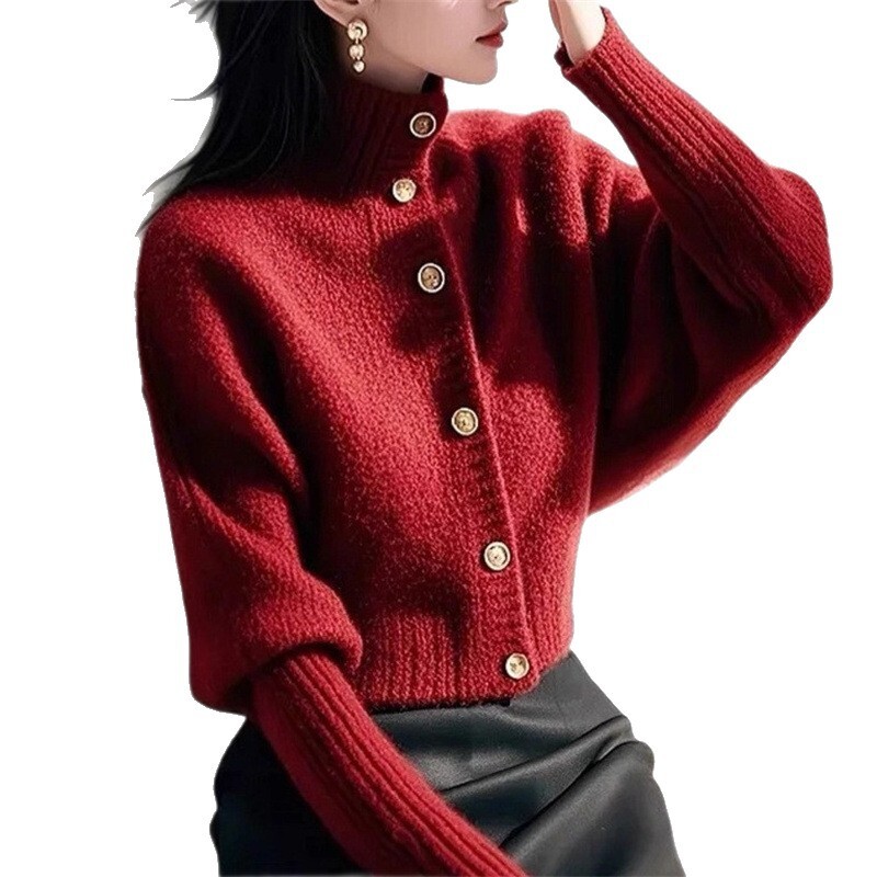 2025 Autumn/Winter New fashion High Collar Luxury Batwing Sweater Cardigan Women's Designer Jacket Autumn/Winter High end Super Fashion Short Kni