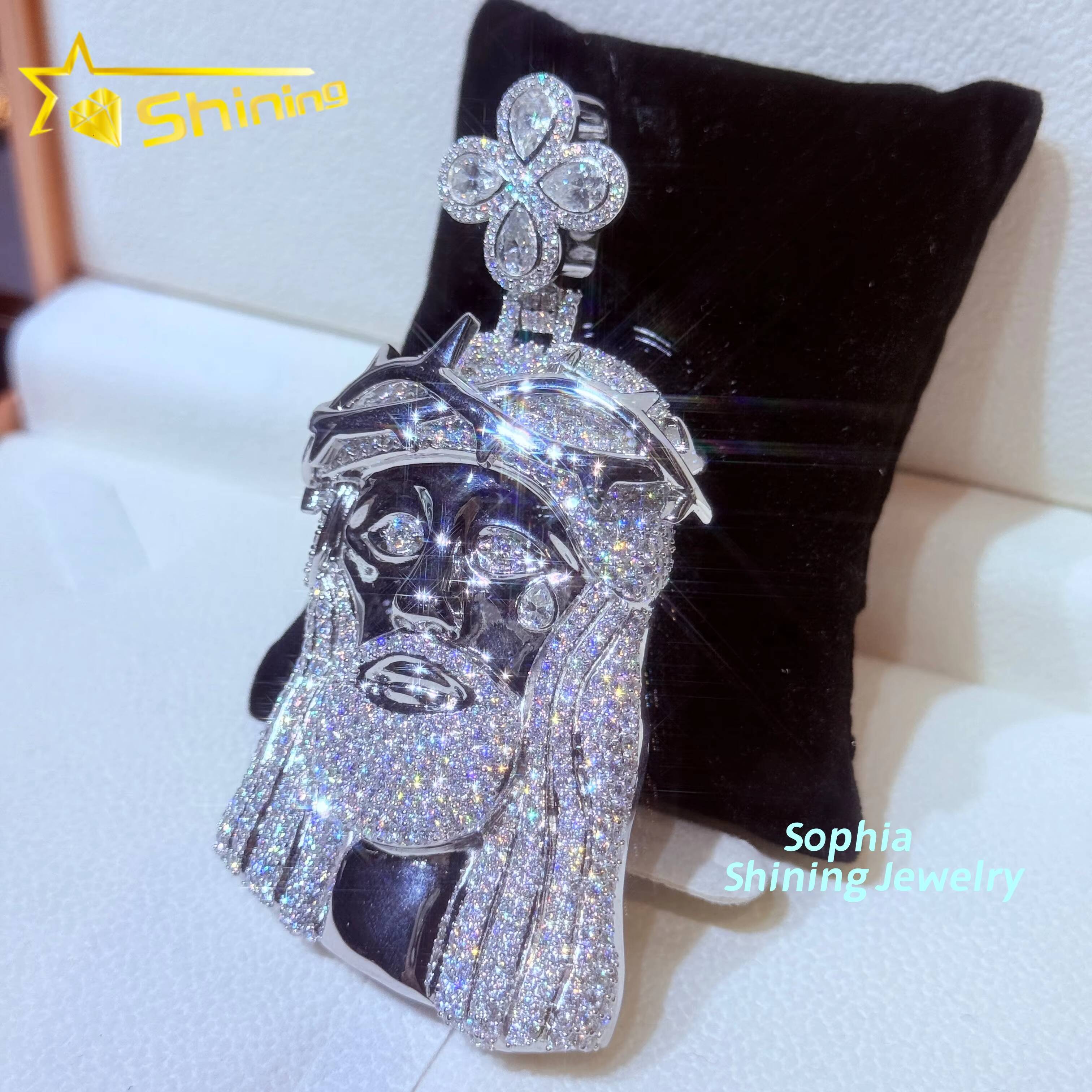 GRA CERTIFIED New Arrival 925 Sterling Silver Gold Plating Hip Hop Jewelry VVS Moissanite Iced Out Jesus Pendant Necklace