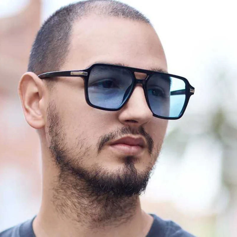 Retro Big Frame Women Square Sunglasses Double Beams Black Circular Cool Men Pilot Sun Glasses 251013