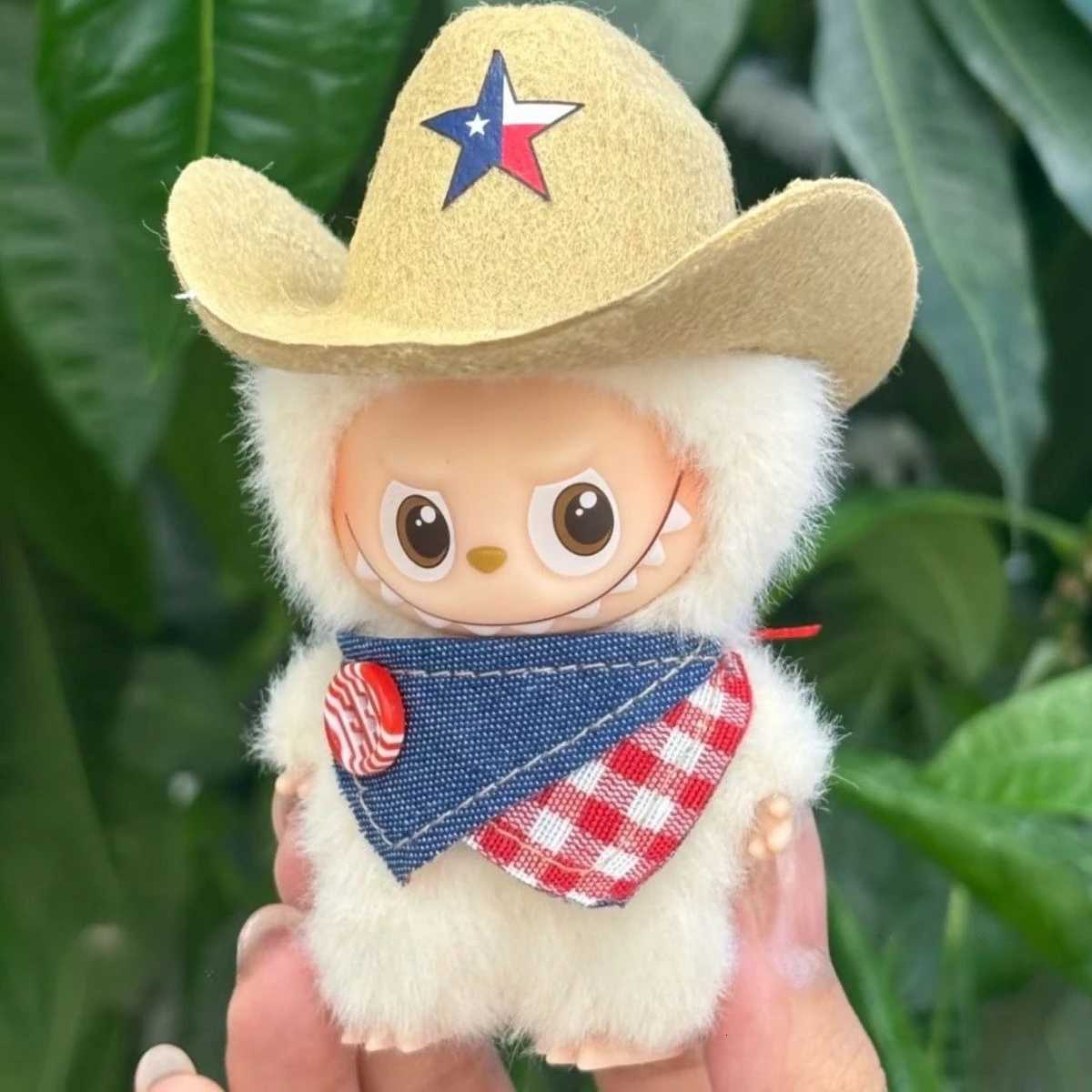 Ropa Labubu Cowboy Set Hat Bib for 105cm Labubu 40 The Monsters Pin for Heart Password Doll Clothes Outfit AccessoriesT251018