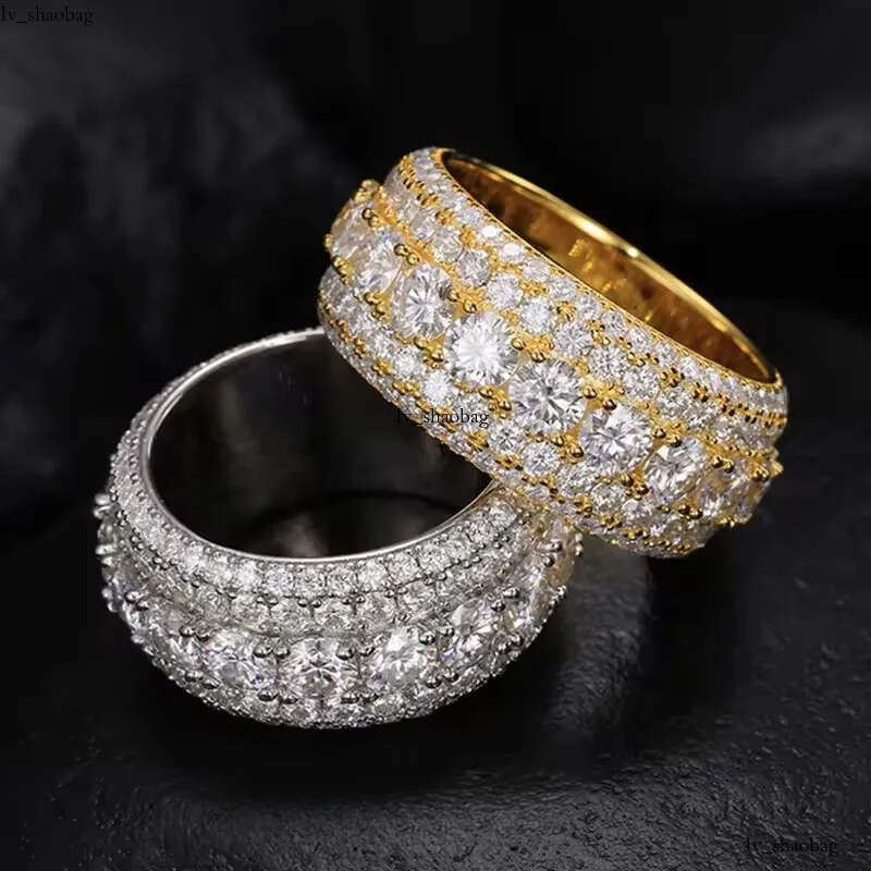 Hip Hop Iced Out Sier Pass Dia Tester 5 Rows VVS Moissanite GRA Rapper Dazzg Sparkly Eternity Band Ring For Men