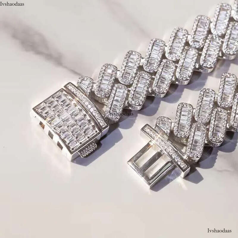 Customization Miami 20mm Width S Plated Gold Real Moissanite Fashion baguette Necklace Cuban Link Chain
