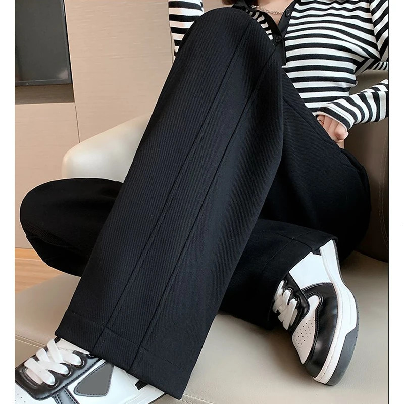 Women High Waisted Leisure Loose Pants Girls Casual Straight Leg Slacks Female Baggy Light Grey Khaki Beige Black Trousers 251017