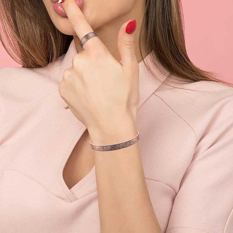 Magnetic Pure Copper Bracelet for Women Vintage Flower Energy Cuff Bangle Adjustable Jewelry Gift H260511 - view 7