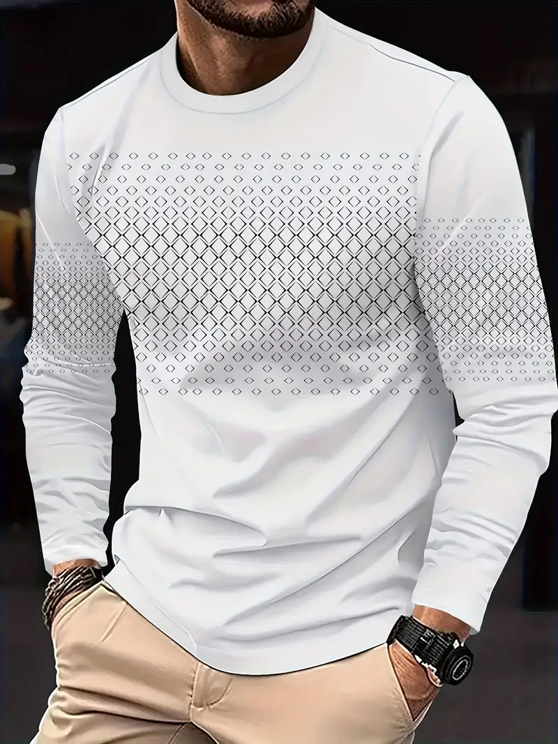 Men's Geometric Grid Graphic Oversized Crew Neck Sweatshirt - Casual Streetwear Top 2-4-1