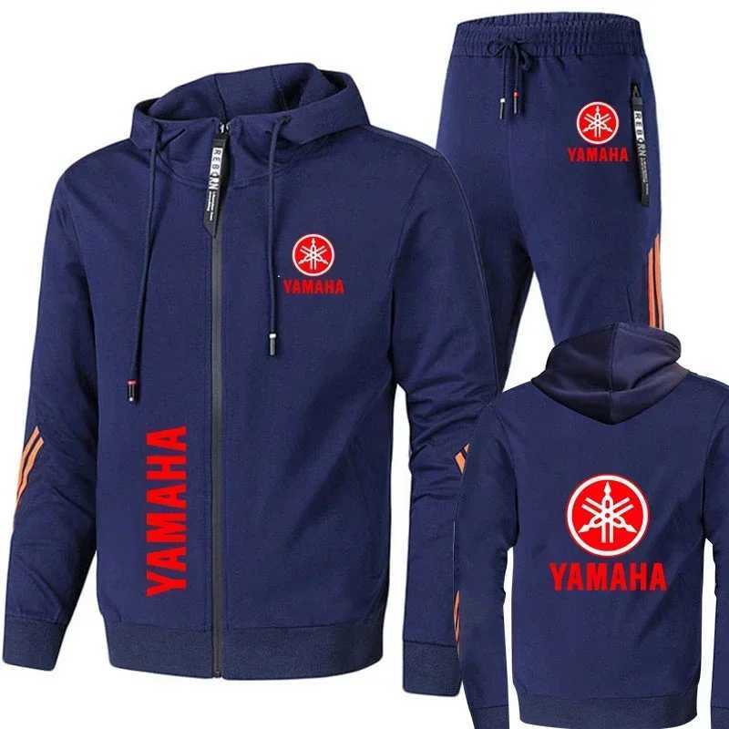 Yamaha Mens Motorcycle Racing Tracksuit Sportswear Suit with Print Zip Sweatshirt And Pant Bike Jacket for Men W251018