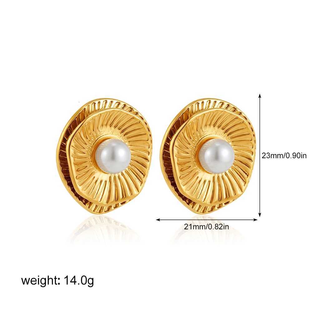 Vintage Gold Plated Stainless Steel Earrings for Women Metal Weave Double Layer Imitation Pearl Stud Earring Elegant Jewelry Y251018
