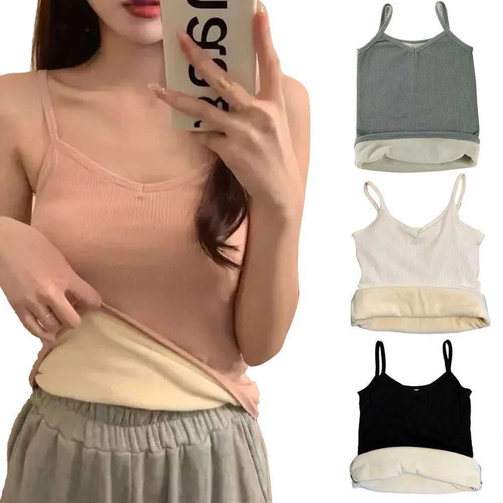 Tshirt Sleeveless Tops Women Winter Warm Underwear Solid Color Thermal Casual Nightwear Sexy Elasticity Female Thin Velvet T251018