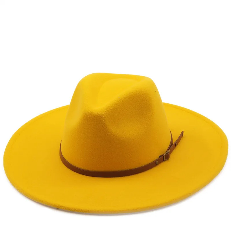 95cm Wide Brim Fedora Hats with Brown Belt Autumn Winter Women Party Top Hat Men Jazz Retro Cowboy Felt Cap Panama Sun Hat 251016