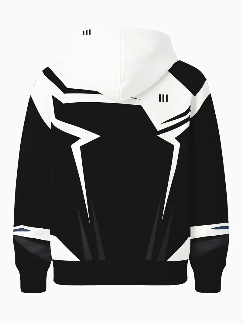 Men's Geometric Graphic Oversized Hoodie - Streetwear Casual Sweatshirt 2-2-3