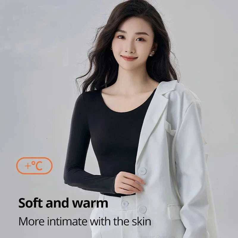 Winter Autumn Women Thermal Underwear Long Sleeves Bottoming Shirt Pullover Elastic Casual Solid Ladies Basic Thermal Tops 2025 T251018